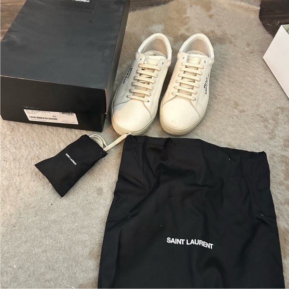 Saint Laurent SL/06 court classic leather trimmed distressed canvas sneaker - Picture 2 of 10